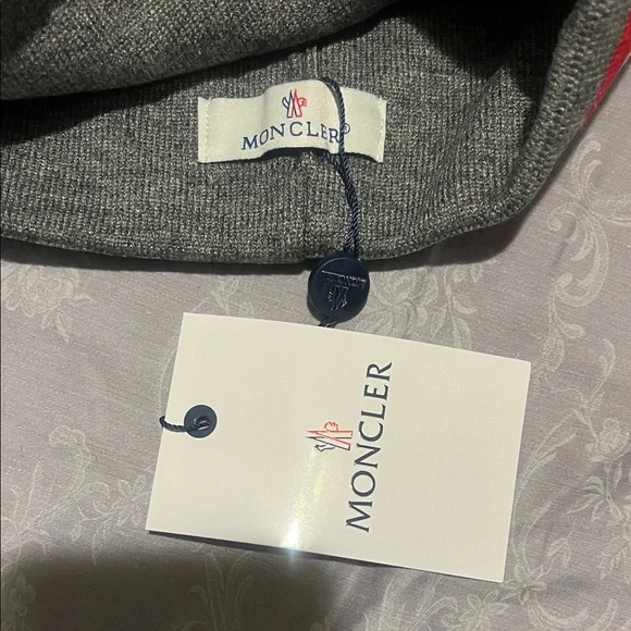 Moncler Grey Beanie with black, red and white Stripe - Picture 2 of 3